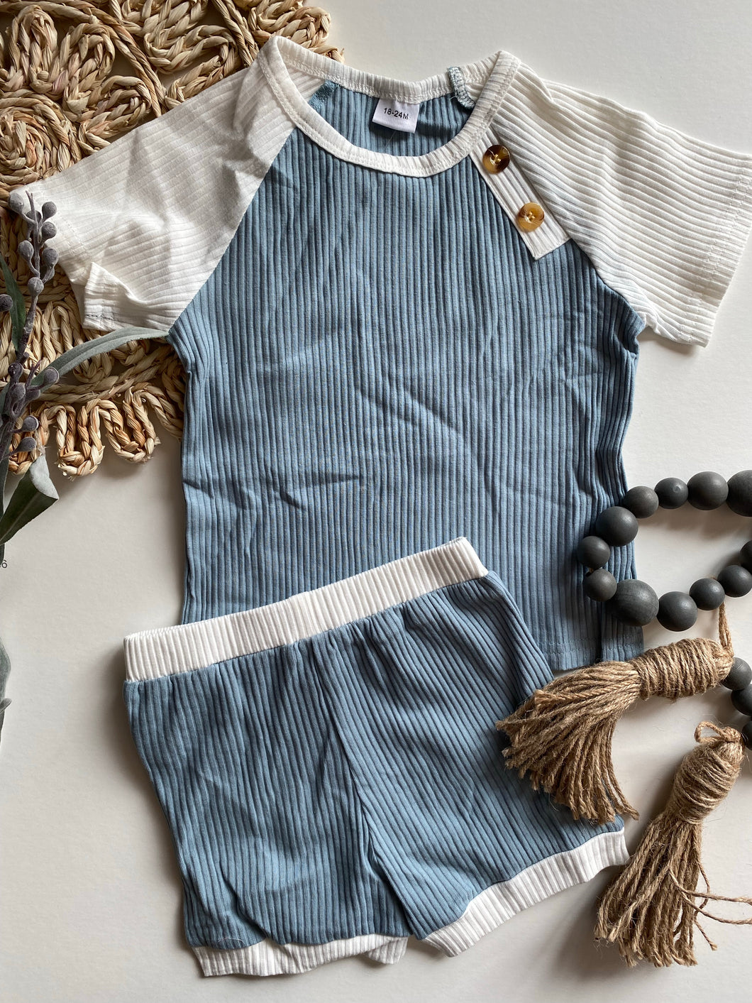 Ribbed Blue Short Set